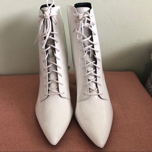 Never Worn!!! White Patent Leather Lace Up Bootie